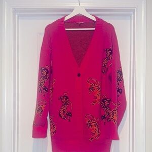 Leopard Print Red Cardigan Sweater
